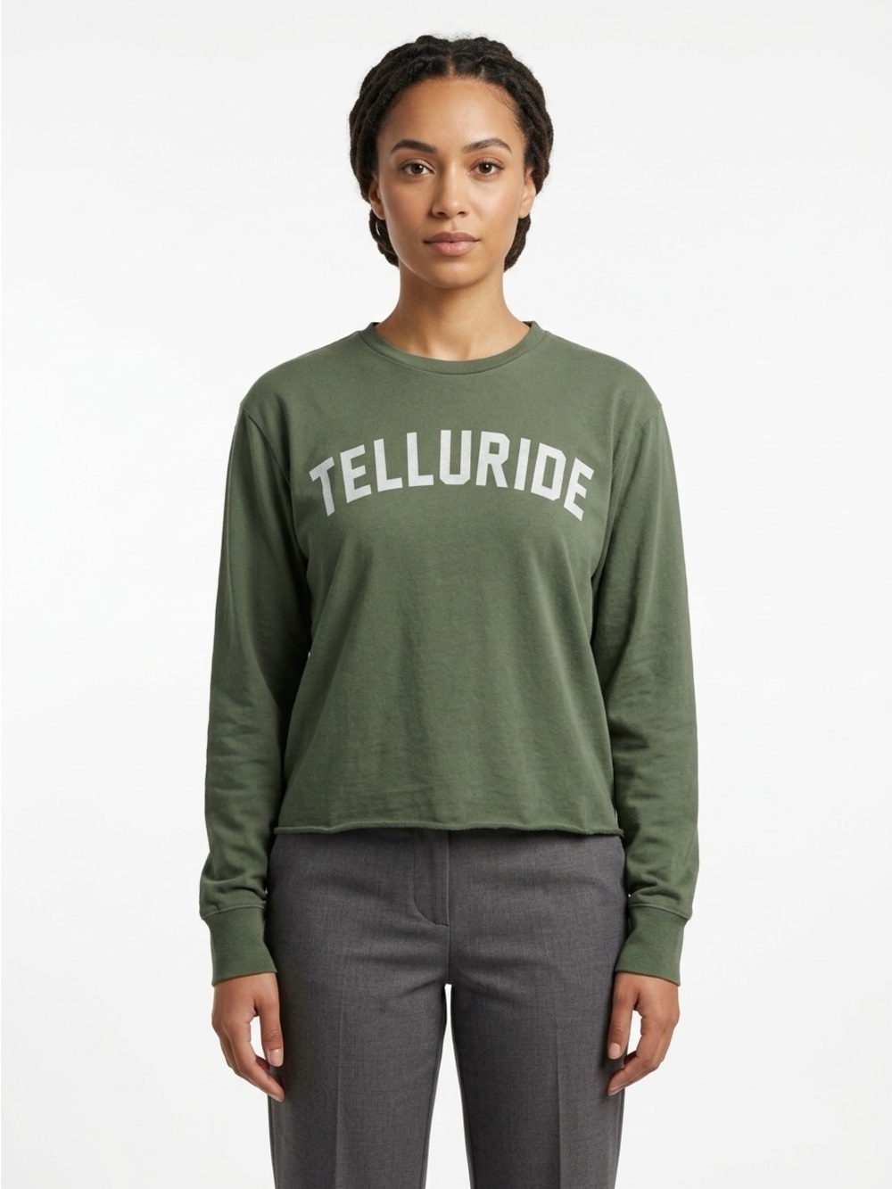 Original Retro Brand Telluride Long Sleeve Raw Hem Tee Olive Green Small